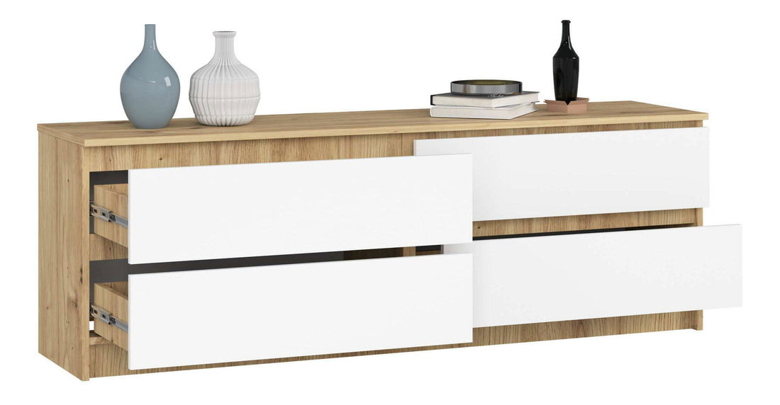 Comodă Kurtinaitis 4SZ (stejar artisan + alb)