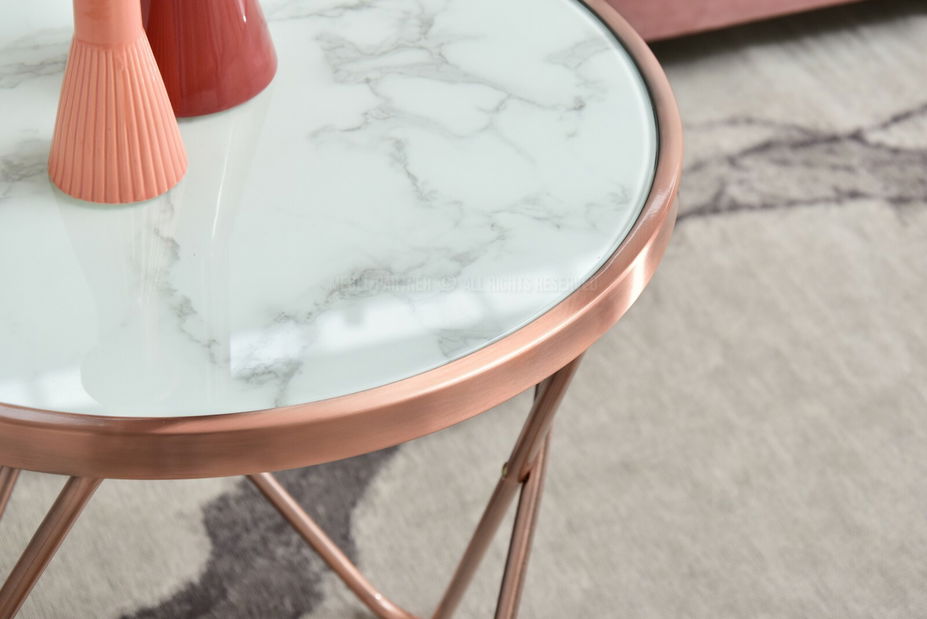 Dohányzóasztal Armin S (fehér márvány + réz)