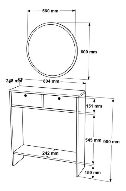 Konzolsztal Lentorella 2 (tükörrel) (fehér + többszínű)