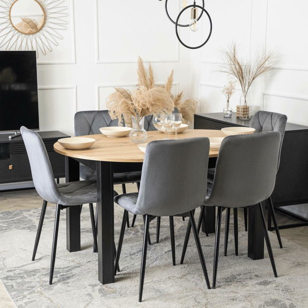 Rozkladací jedálenský stôl Hernando (dub artisan + čierna) (pre 4-6 osôb)