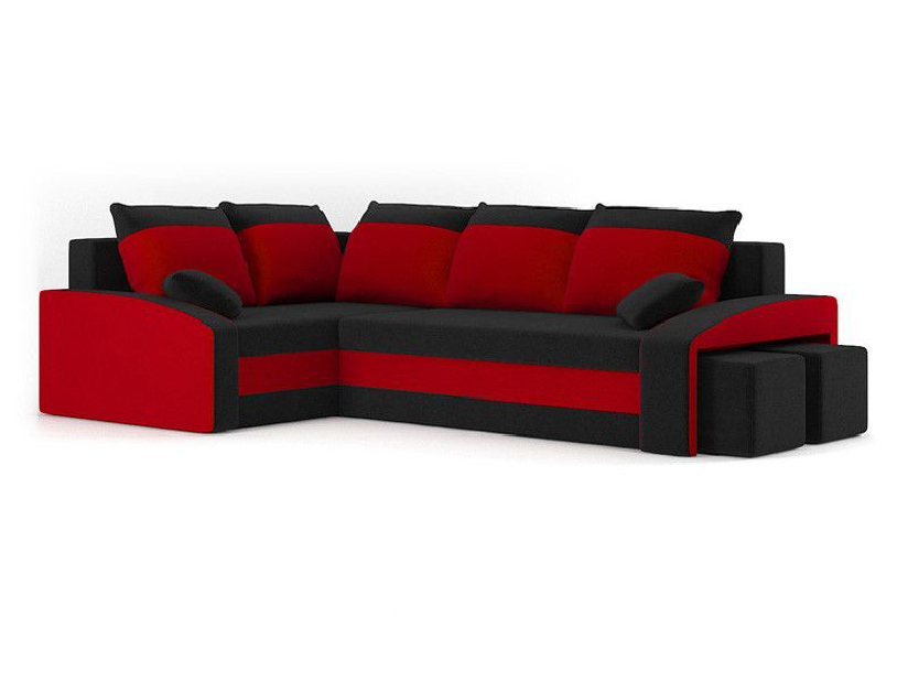 Rohová sedačka Gyan (čierna + červená) (s taburetkou) (s bonell pružinami) (L)
