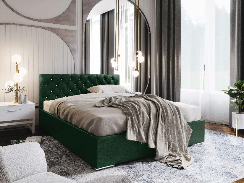 Bračni krevet 180 cm Kerry (tamnozelena) (s podnicom i prostorom za odlaganje)