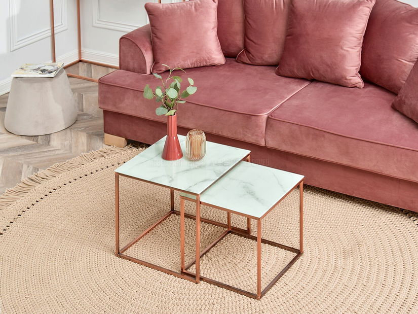 Dohányzóasztal Prana Law (fehér márvány + réz)