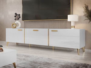 TV stolić/ormarić Rostasi 3D (bijela + bijela sjajna + zlatna)