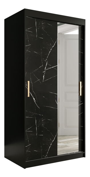 Dulap de haine 100 cm Marbelo T2 (mat negru + marmură neagră)