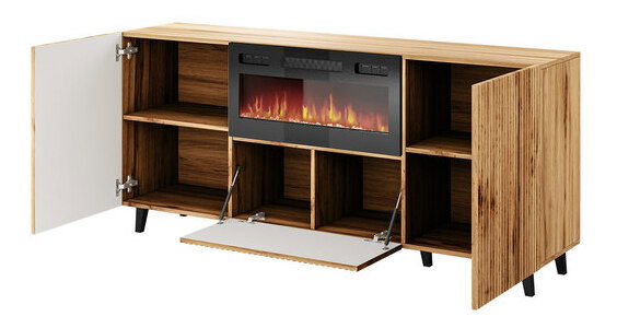 Komoda s kaminom Trilari -180 (hrast wotan + crna)