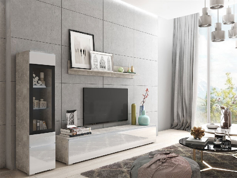 Mobilier living Selwyn I (beton + Alb lucios ) (fără iluminat)