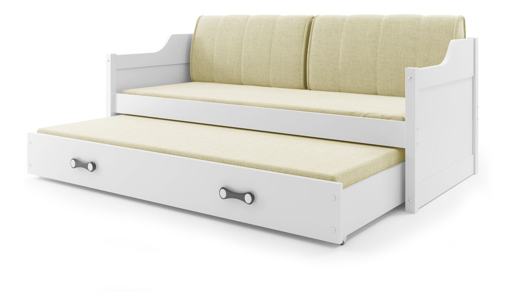 Pat extensibil 90 x 200 cm Dimar (Alb + Alb) (cu somiere, saltele și sp. depozitare)