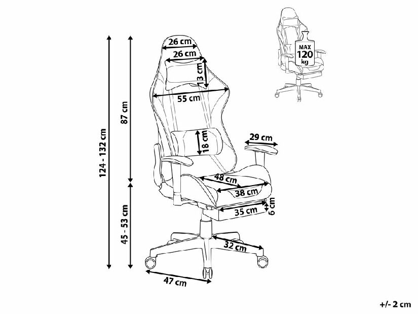 Scaun de birou VITTORE (piele artificială) (negru + albastru)