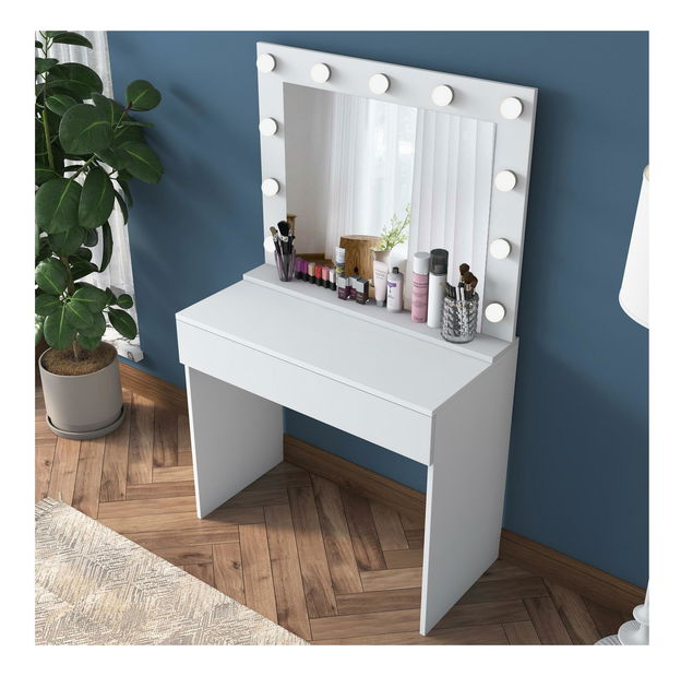 Toaletni stolić Blake 20 (s ogledalom) (s LED rasvjetom) (bijela)