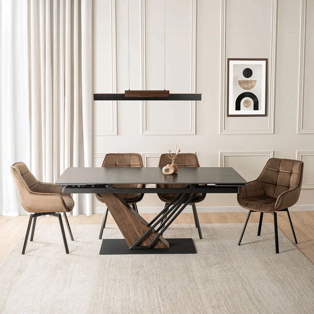 Széthúzható étkezőasztal Rixy (dió + fekete) (6-8 fő részére)