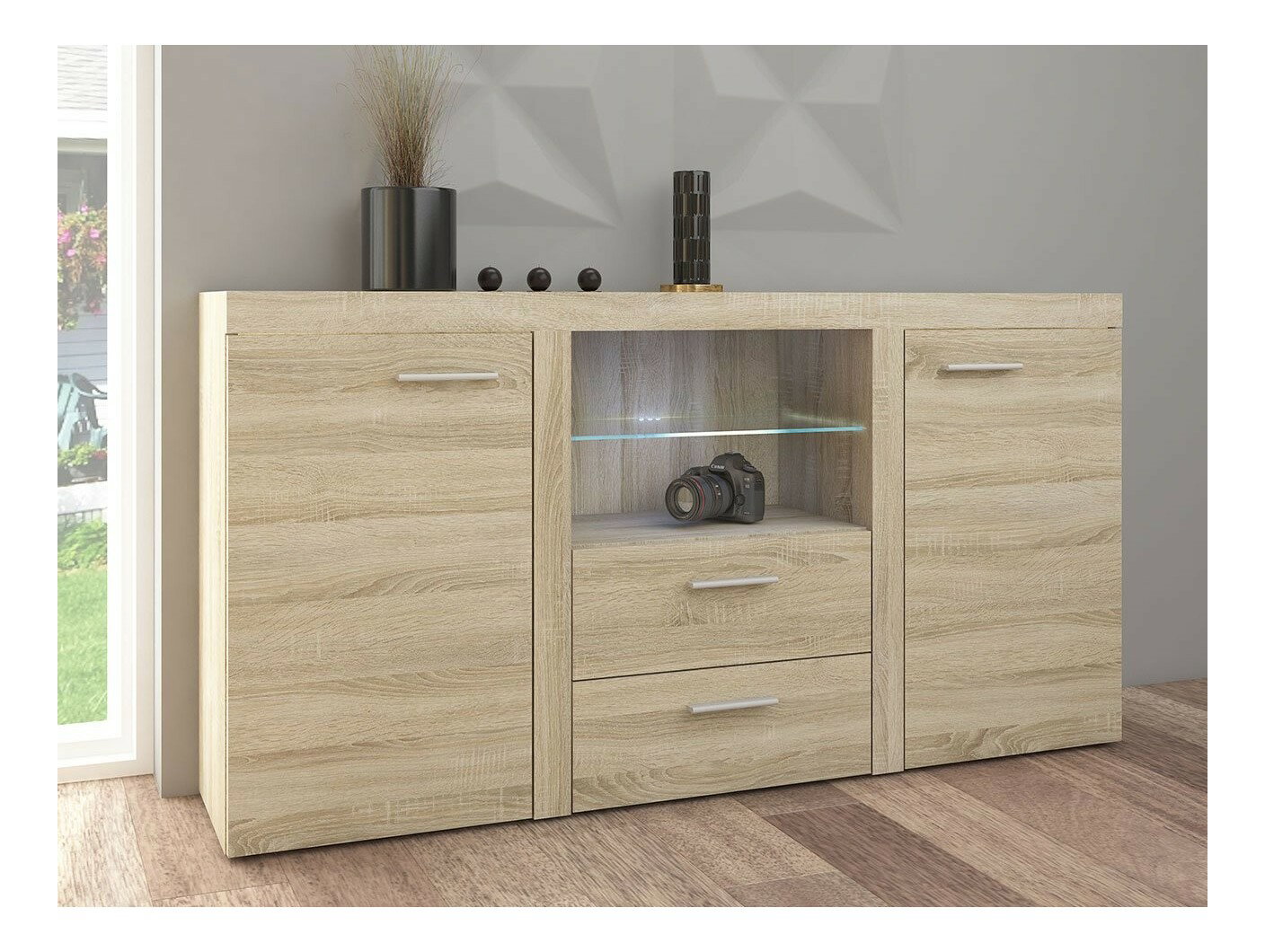 Comodă combinată Rokara (stejar sonoma) (iluminat LED)