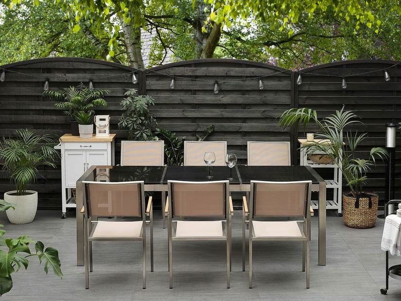 Masă de grădină Grosso 220 (negru) (piatră naturală)