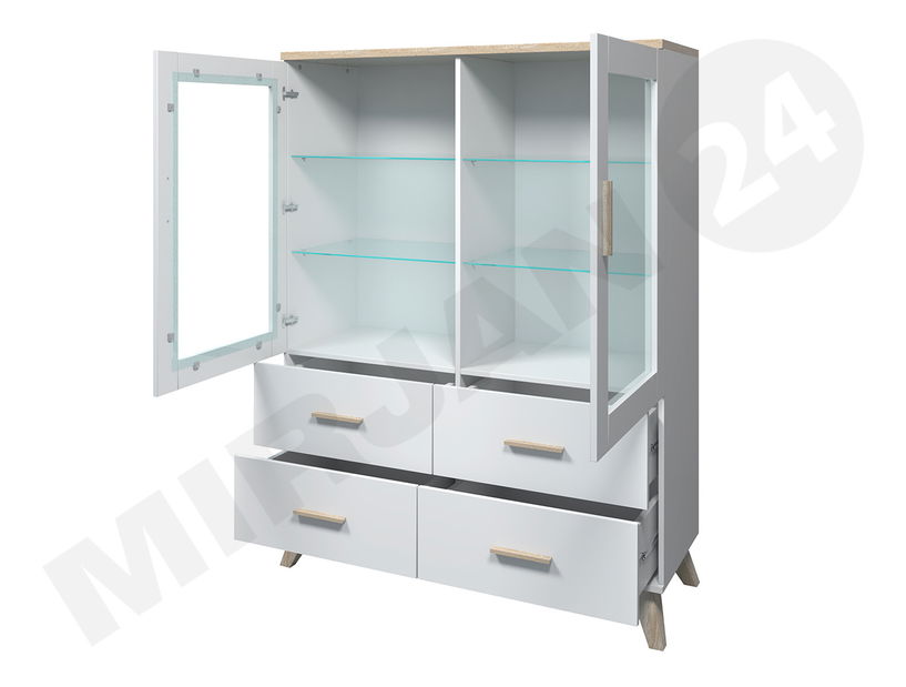 Vitrină Solara 2D4S (alb + Stejar sonoma)