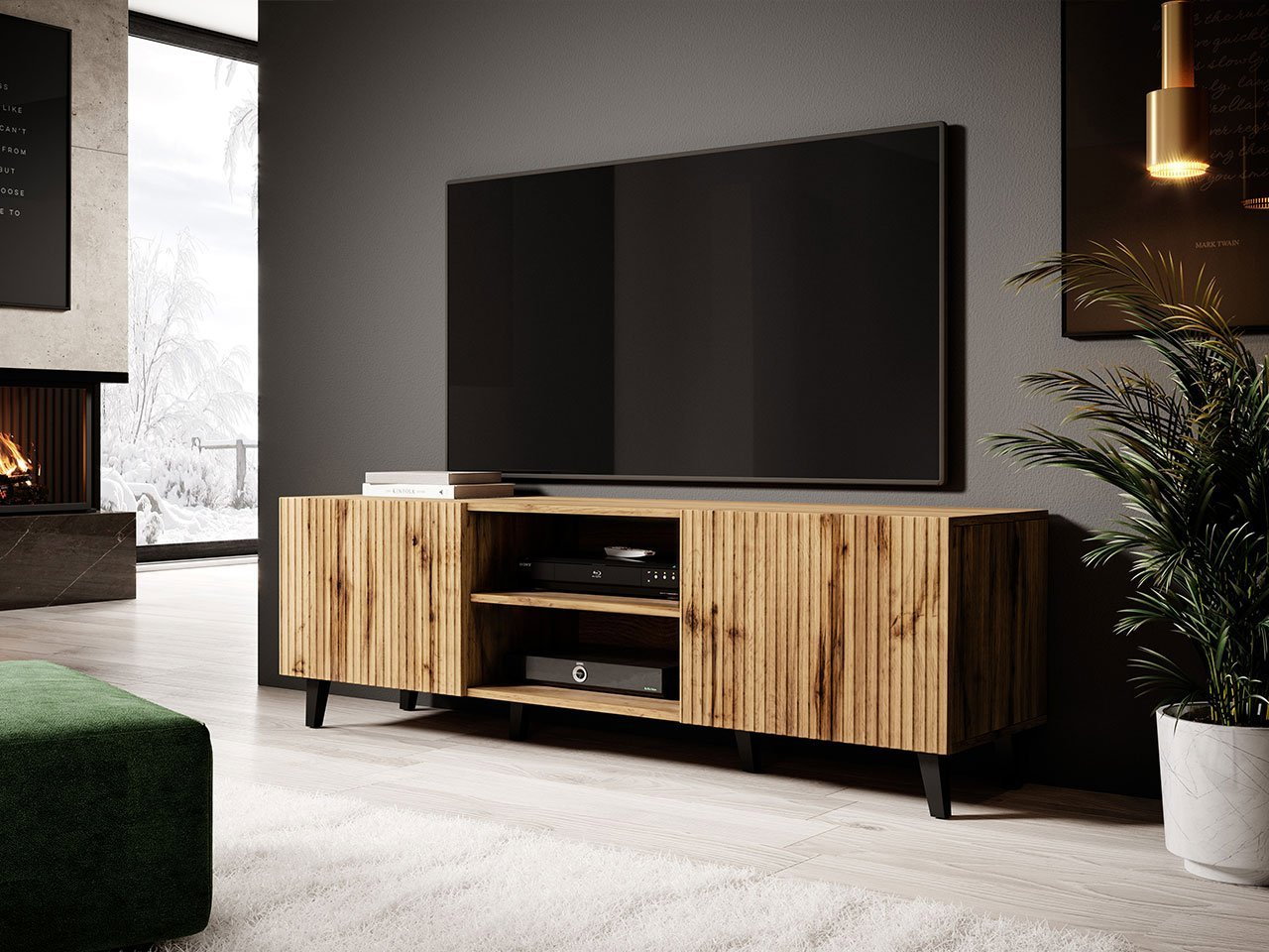 Masă TV/Dulap Trilari 150 (stejar wotan + stejar wotan + Negru)