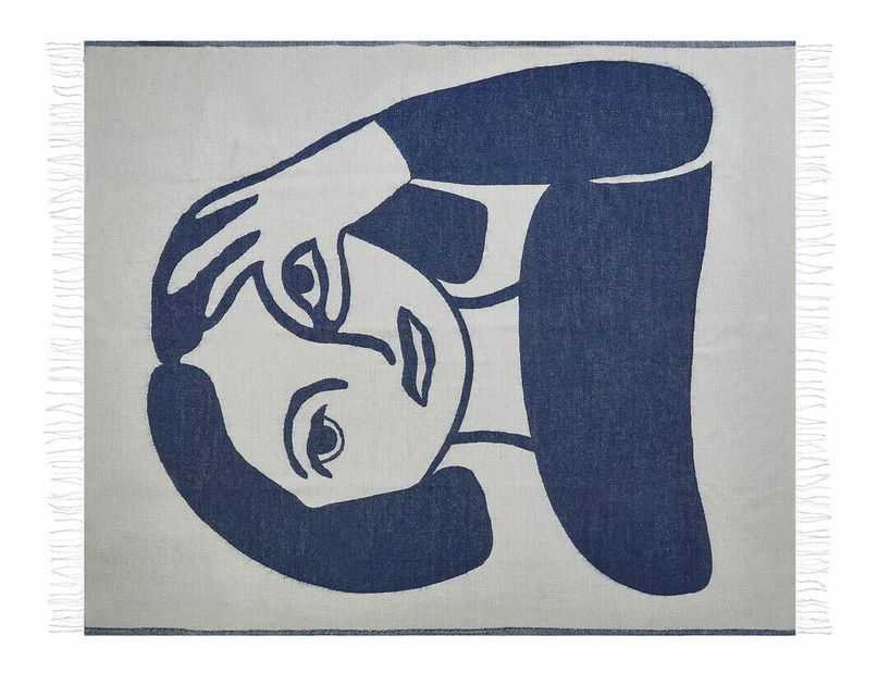 Pătură 130 x 170 cm Hank (alb + albastru)