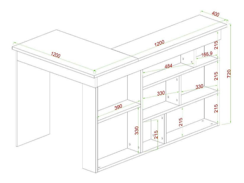 Rohový PC stolík Dinilo (antracit + borovica atlantická) 