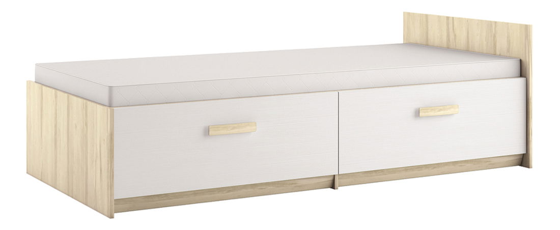 Pat de o persoană 90 cm Best 17 Stejar sălbatic + Alb (cu somieră și spațiu depozitare)