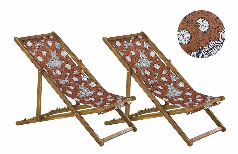 Set 2 buc șezlong de grădină cu huse de rezervă Antio (lemn deschis + roșu)