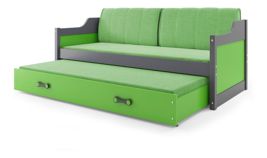 Pat extensibil 80 x 190 cm Dimar (grafit + verde) (cu somiere, saltele și sp. depozitare)