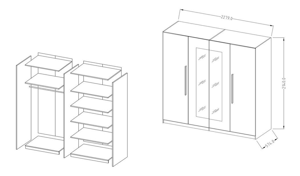 Ormar za garderobu- Verwood Typ 20 (hrast artisan + crni hrast)