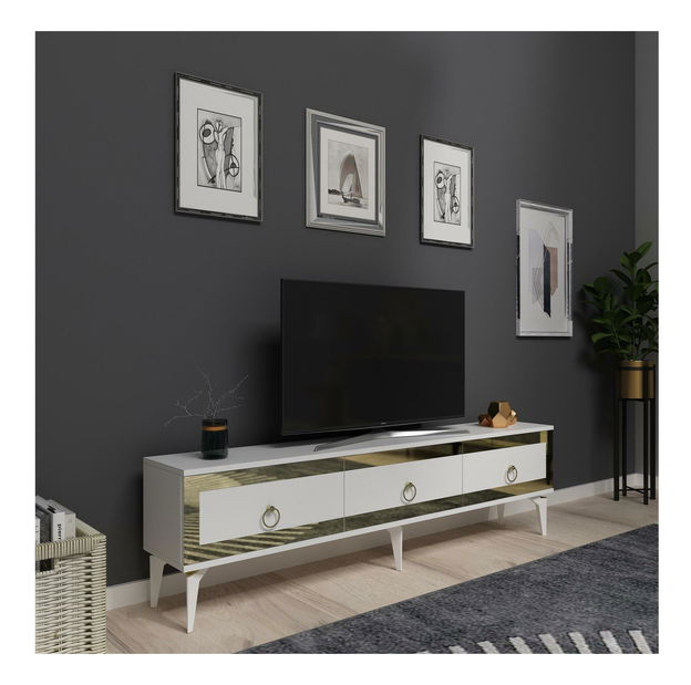 TV stolík/skrinka Muvuta 2 (biela + zlatá) 