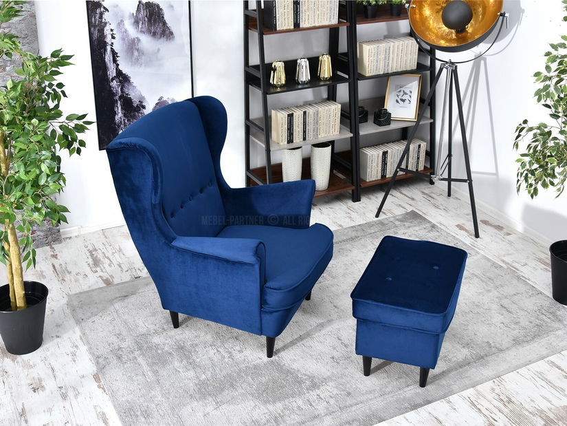 Füles fotel Margis (sötétkék + dió)