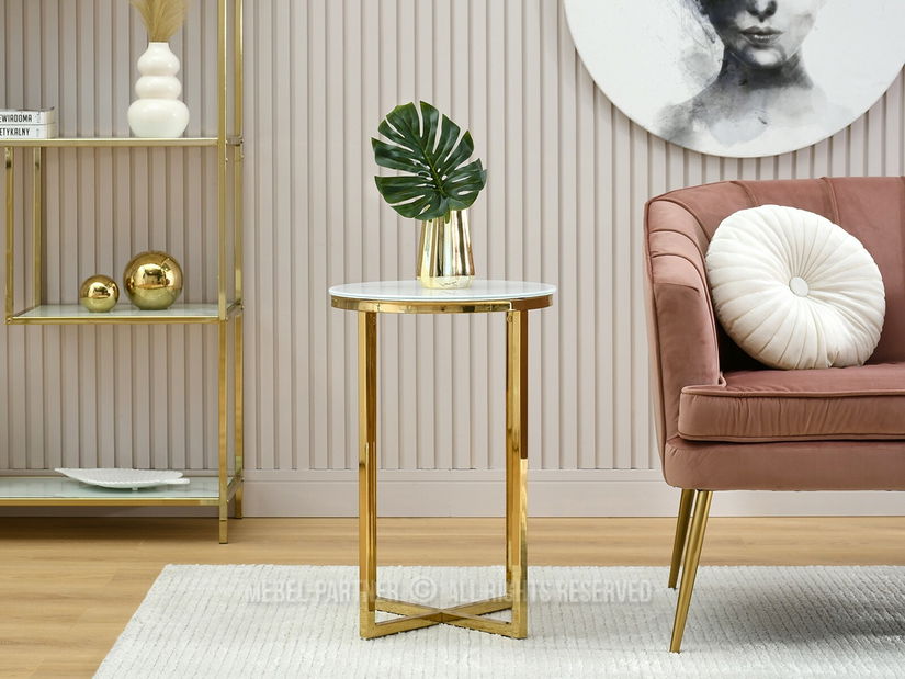 Dohányzóasztal Calvis (fehér márvány + arany)