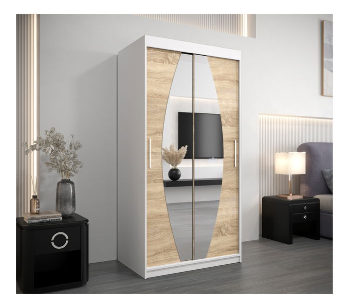 Ormar za garderobu 100 cm Eclipse (bijela mat + hrast sonoma)
