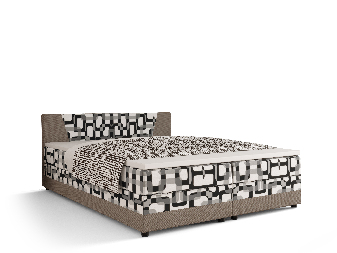 Pat matrimonial Boxspring 140 cm Linda (motiv + gri maro) (cu saltea și sp. depozitare)