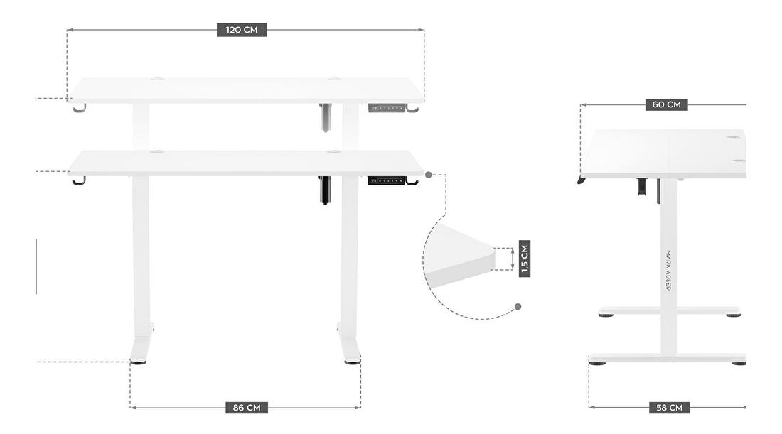 Elektricky nastaviteľný PC stolík Legend 7.0 (biela)