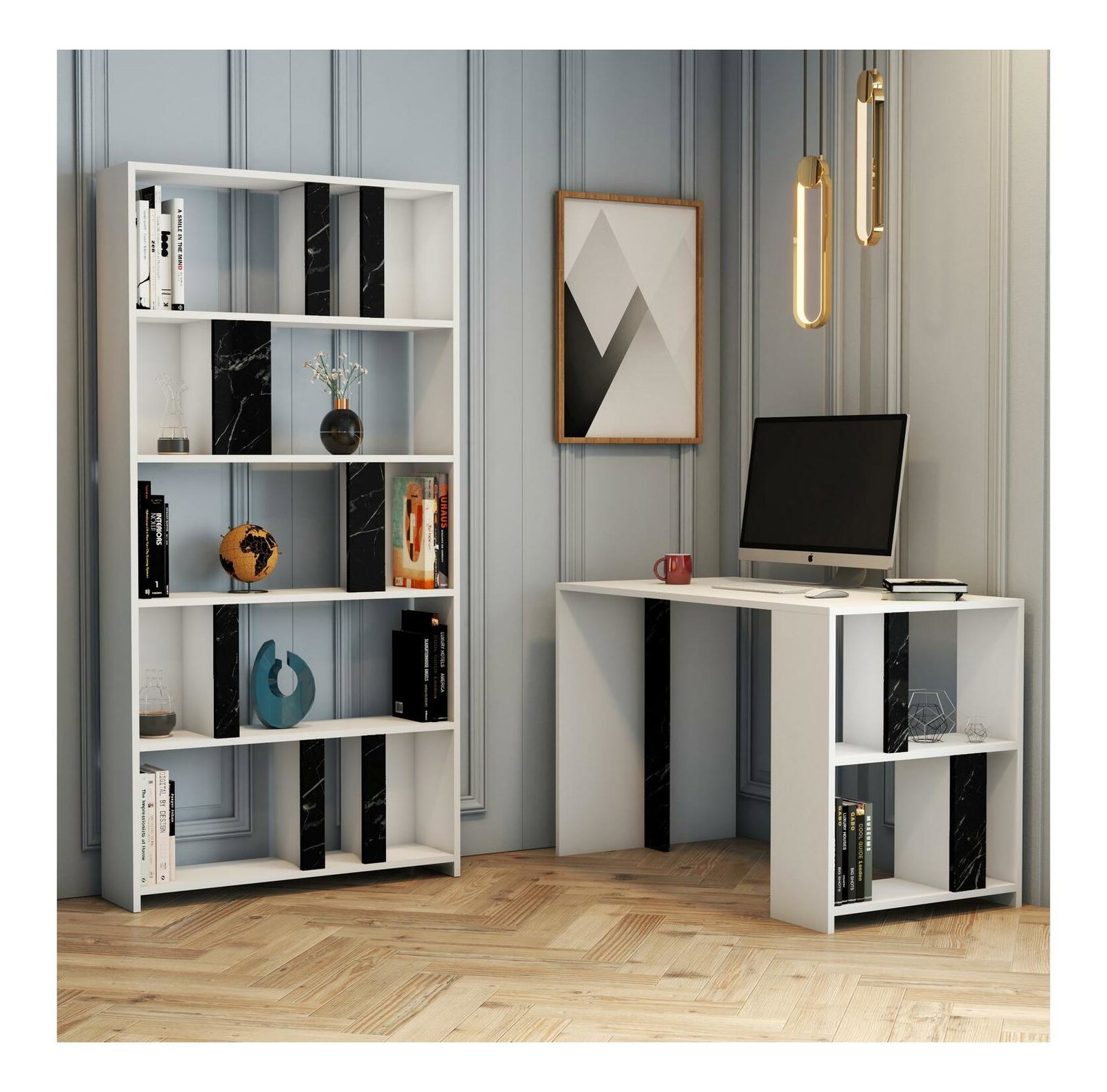 PC asztal regállal Limba (fehér + fekete)