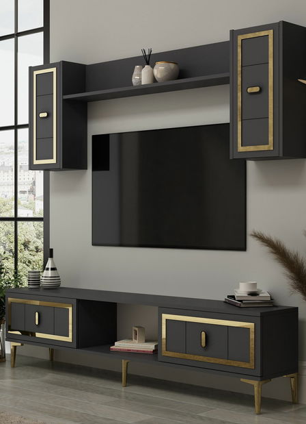 Obývacia stena Orino (antracit + zlatá)