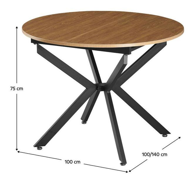 Masă de sufragerie extensibilă Amero (stejar deschis + negru) (pentru 4-6 persoane)