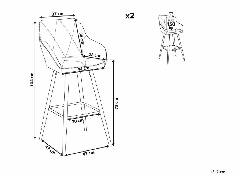 Set 2ks. barových stoličiek Dakien (sivá)
