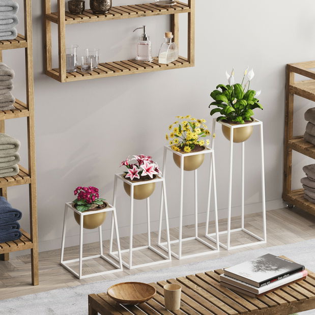 Dekoratívny stojan na kvety Gwion (biela + zlatá)