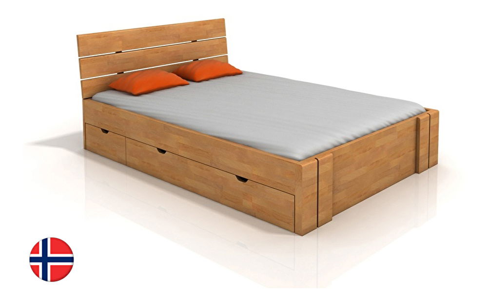 Manželská posteľ 140 cm Naturlig Tosen High Drawers (buk) (s roštom)
