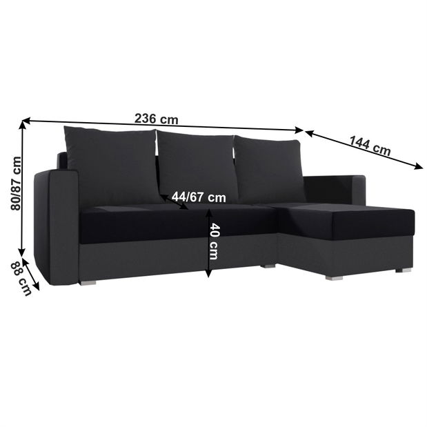 Sarokkanapé Morgatina (szürke + fekete) (J)