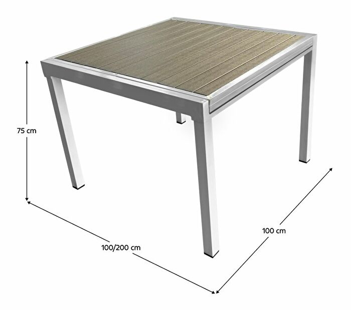 Rozkladací záhradný stôl DARIO (biela oceľ + sivá) (pre 4-8 osôb)