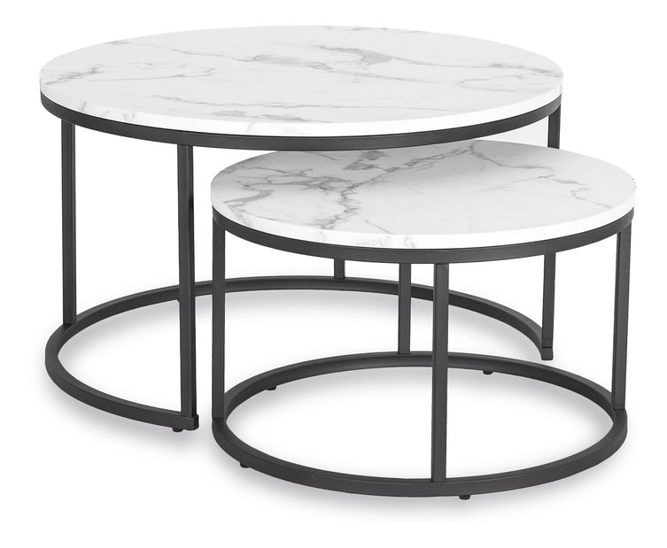 Set 2 konferenčných stolíkov Delito Max (mramor biely + čierna) 