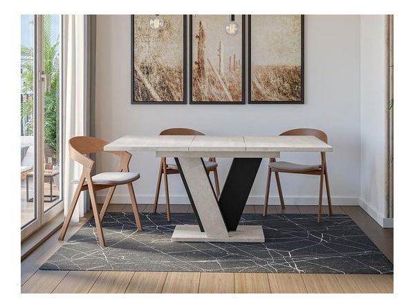 Masă sufragerie Timmy (Alb lucios + beton)