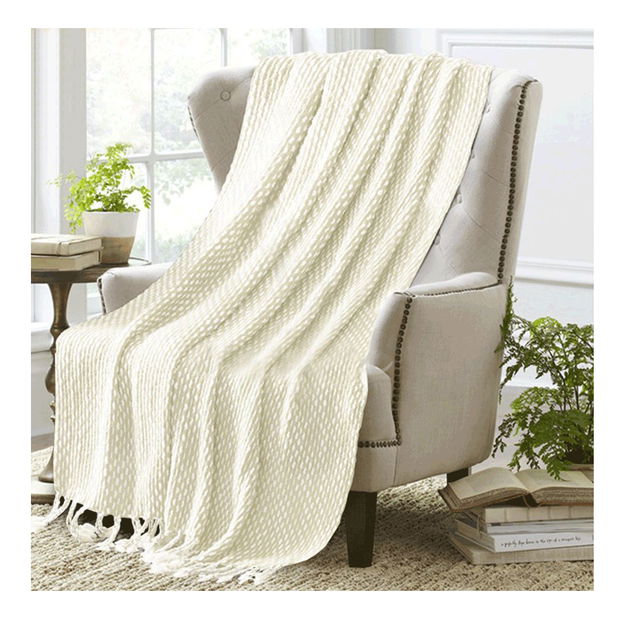 Pletena deka s resama 150x200 cm Tovou (bež + uzorak) 