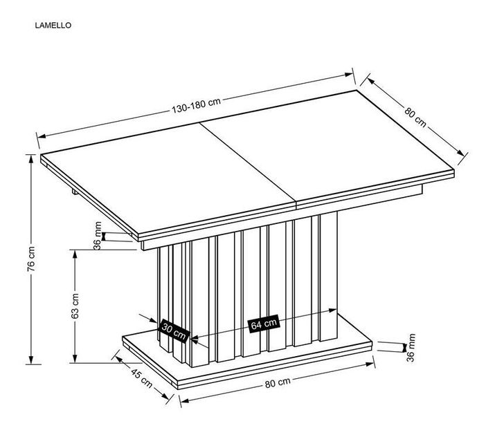 Széthúzható étkezőasztal 130-180 cm Lalia (fekete) (6 8 fő részére)