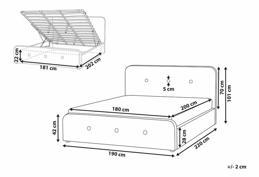 Pat matrimonial 180 cm ROME (cu somieră și spațiu de depozitare) (gri) *resigilat
