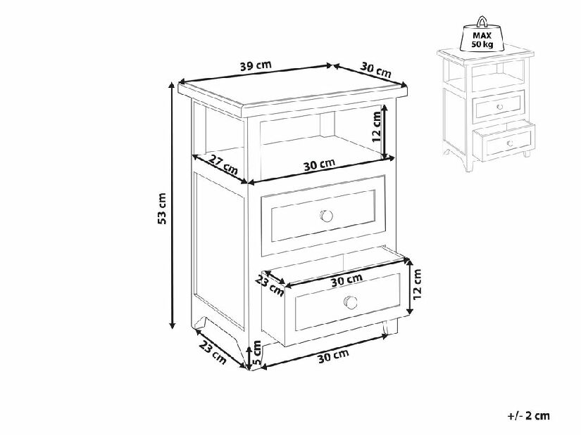 Nočný stolík Layza (biela + hnedá)