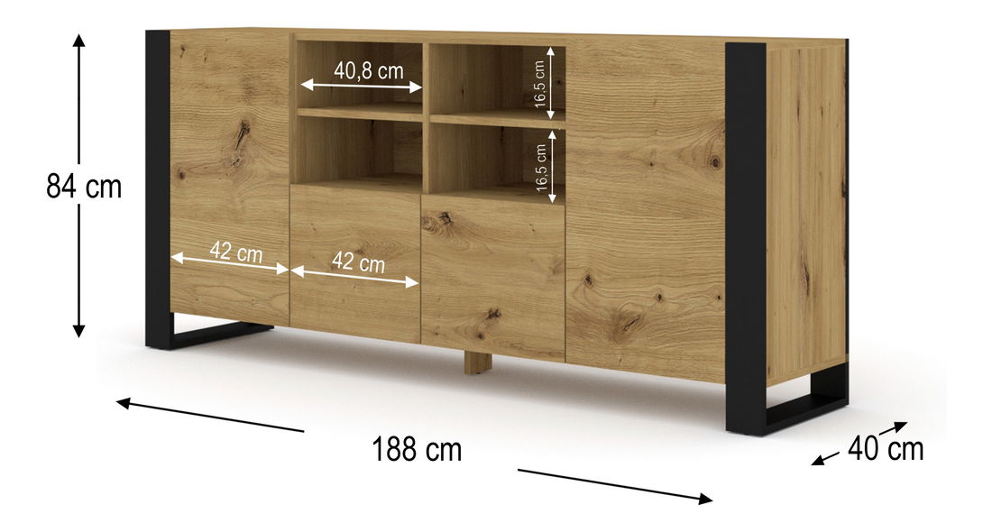 Dulap Montana 188 (Stejar artisan + Negru mat)