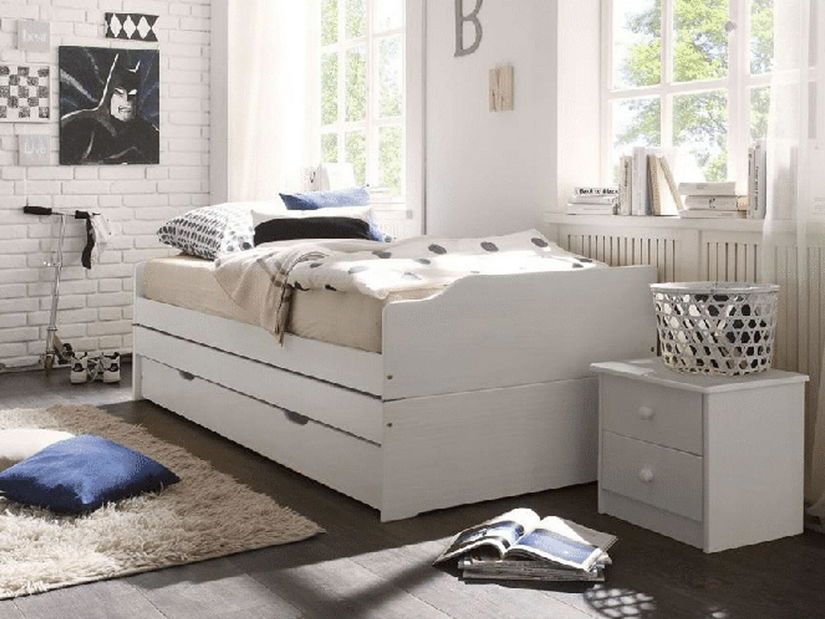 Posteľ s výsuvnými prístelkami Flapi (biela) 