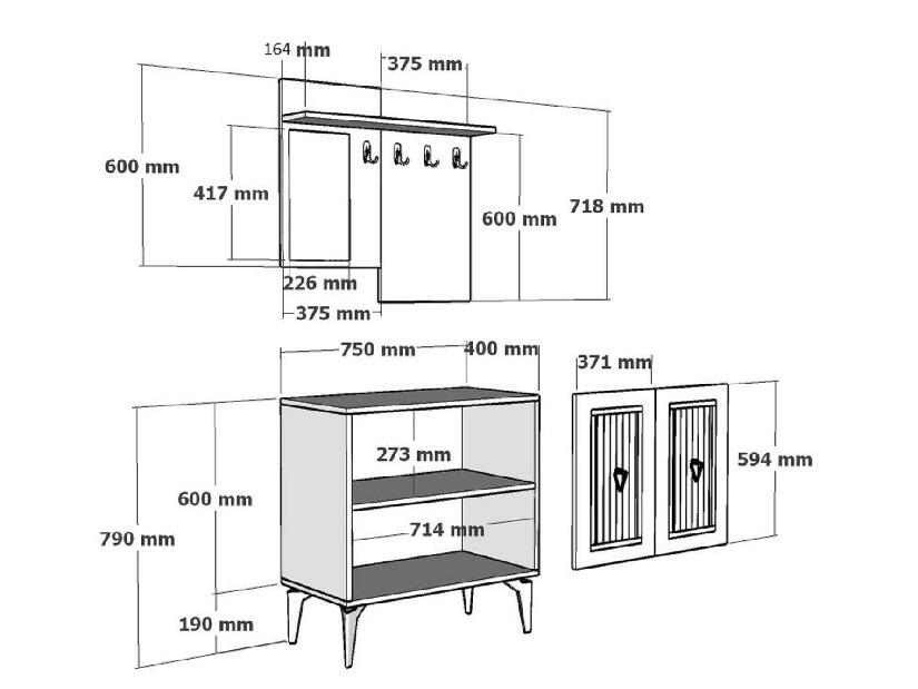 Mobilier Hol Tideno (antracit + auriu) 