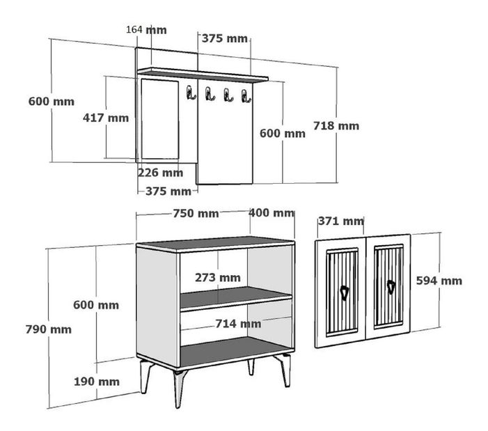 Mobilier Hol Tideno (antracit + auriu) 