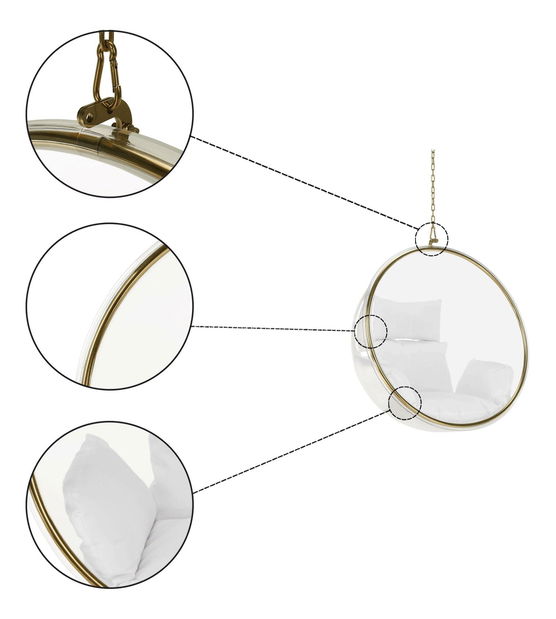 Függesztett hintafotel Belgica 1 (transzparens + arany + fehér) 